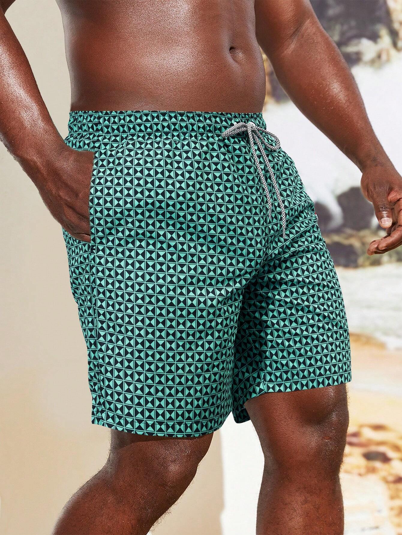 Geometric Graphic Letter Patched Swim Trunks-Waves And Trunks