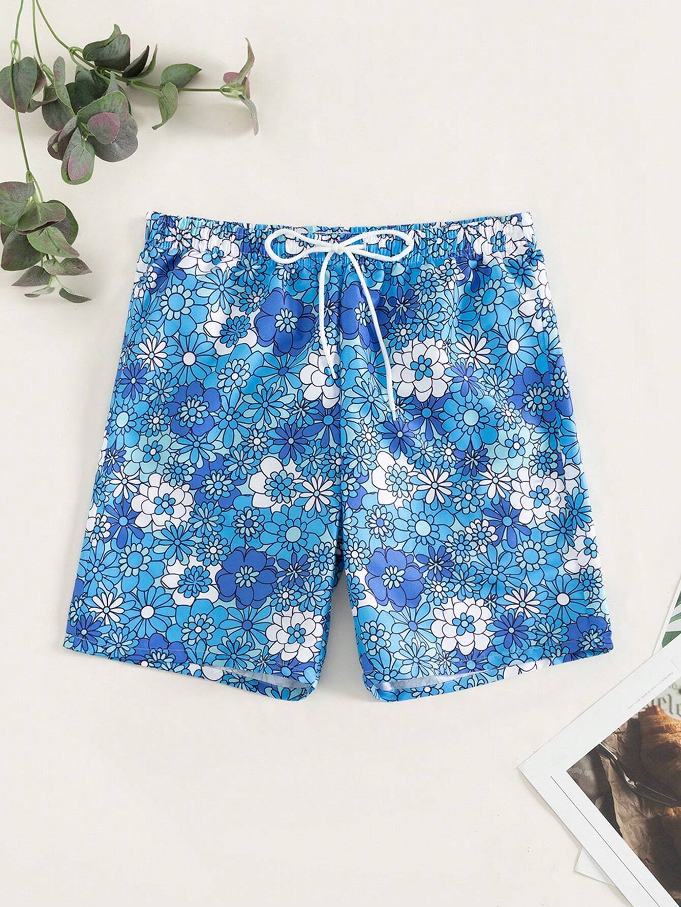 Floral Printed Non Stretch Swim Trunks-Waves And Trunks