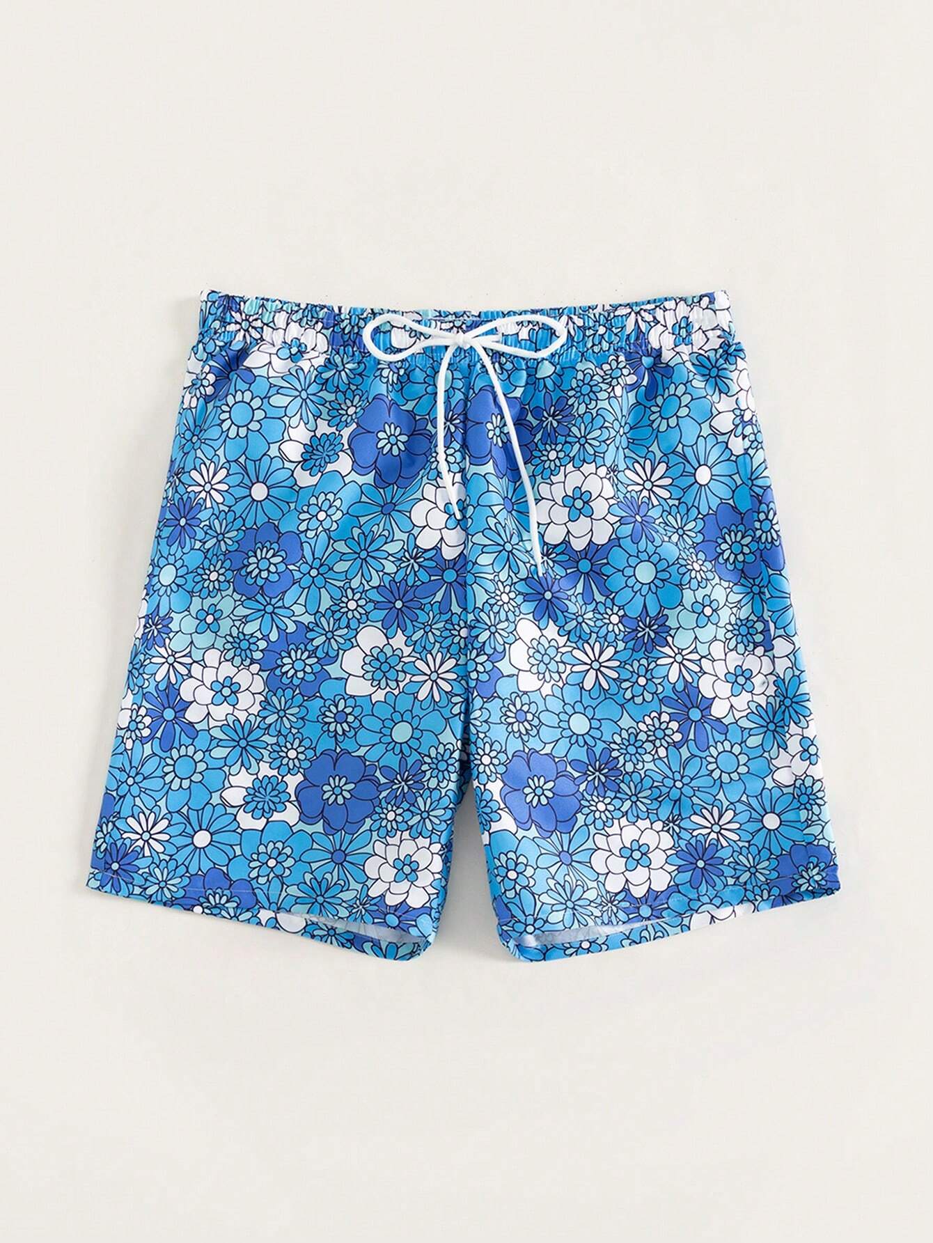 Floral Print Non Stretch Drawstring Swim Trunks-Waves And Trunks