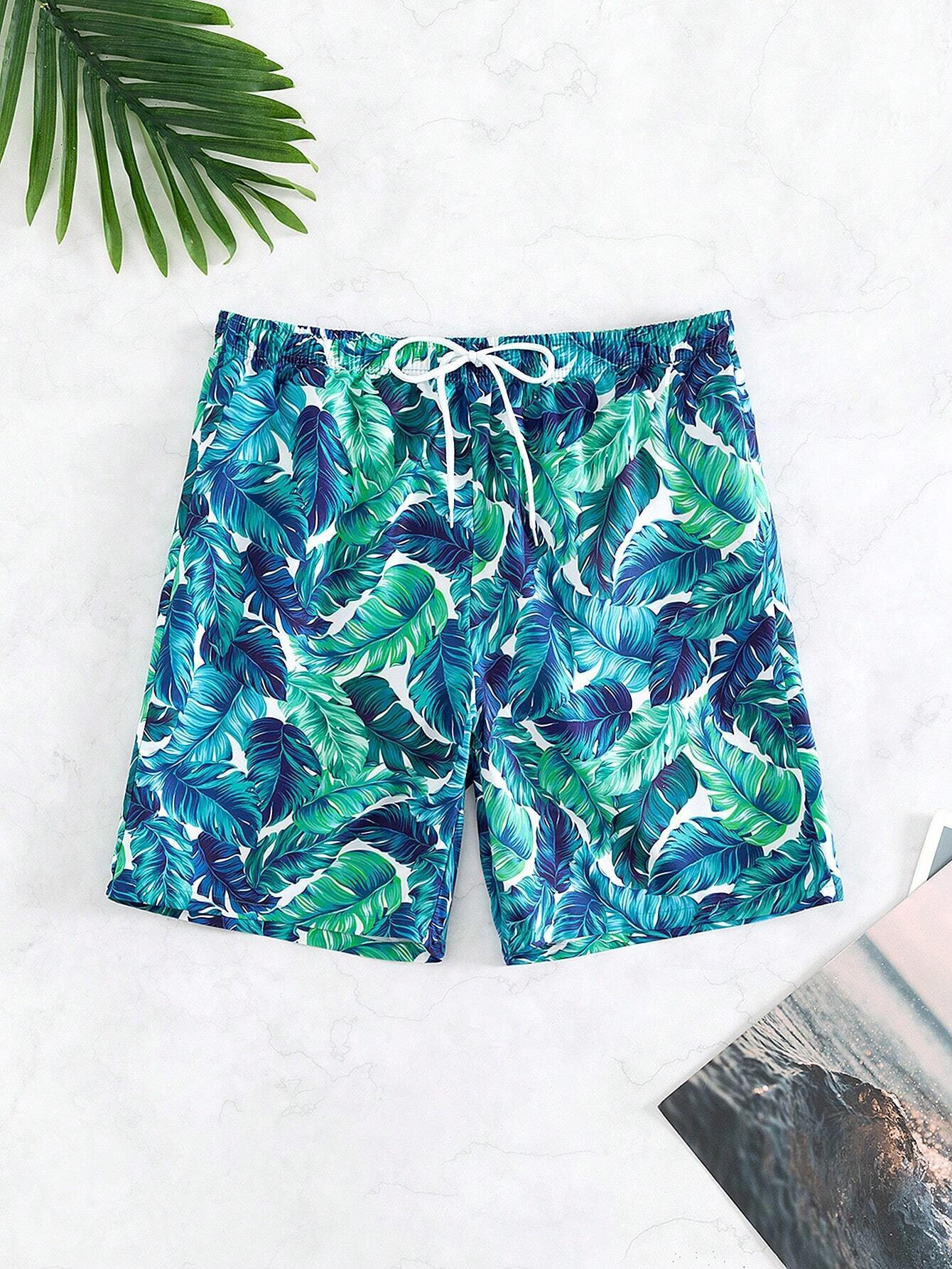 Non Stretch Tropical Print Swim Trunks-Waves And Trunks