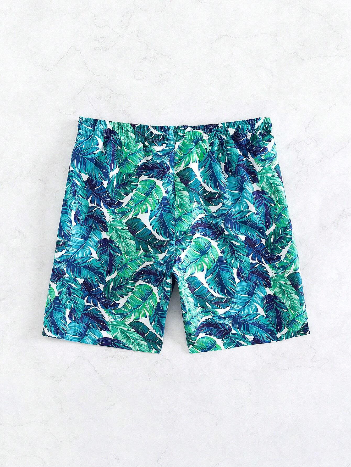 Non Stretch Tropical Print Swim Trunks-Waves And Trunks