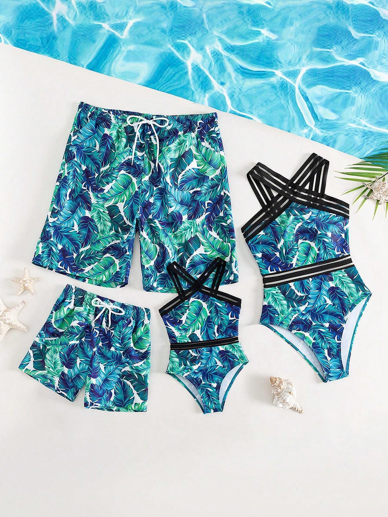 Non Stretch Tropical Print Swim Trunks-Waves And Trunks