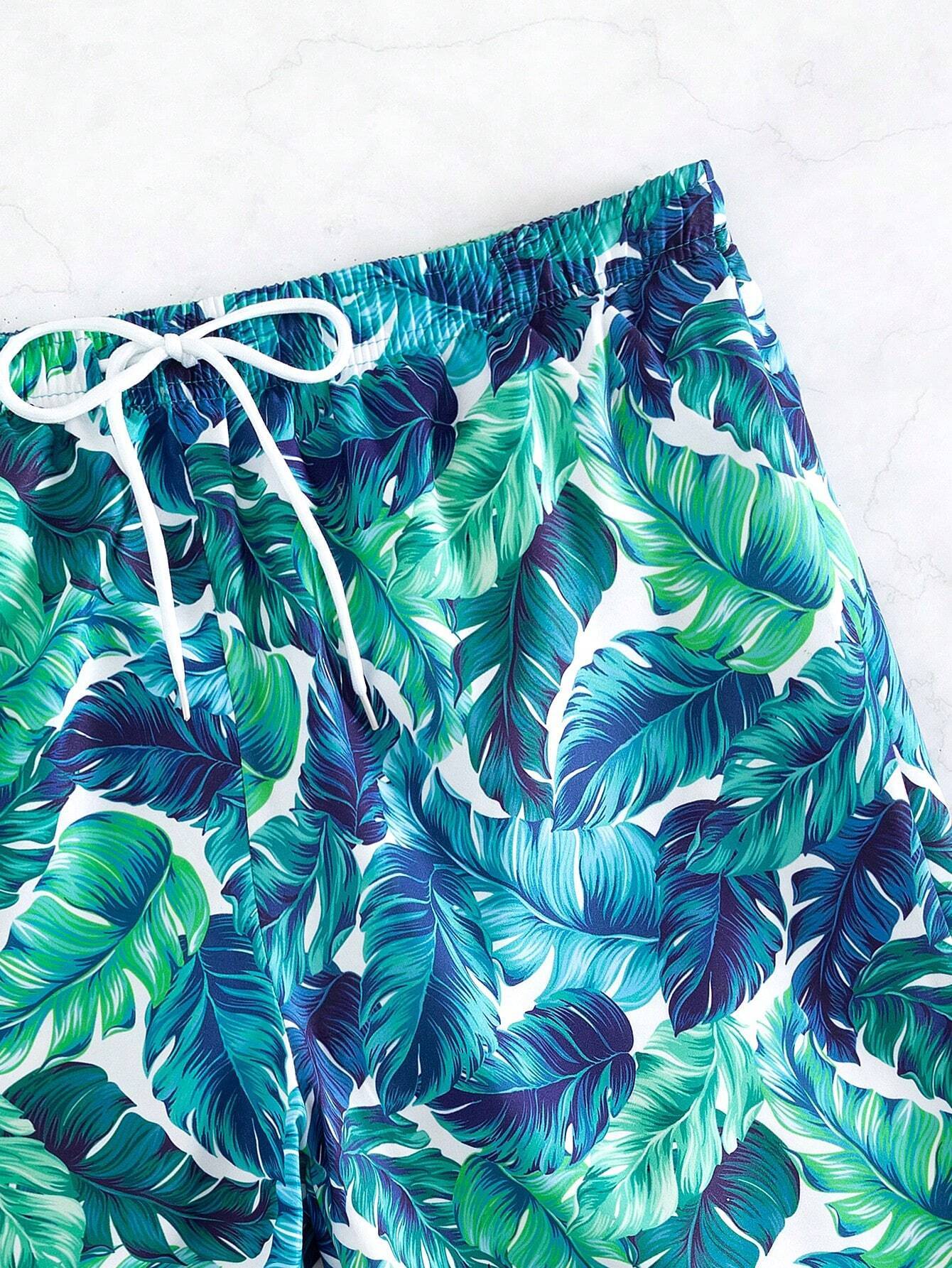 Non Stretch Tropical Print Swim Trunks-Waves And Trunks