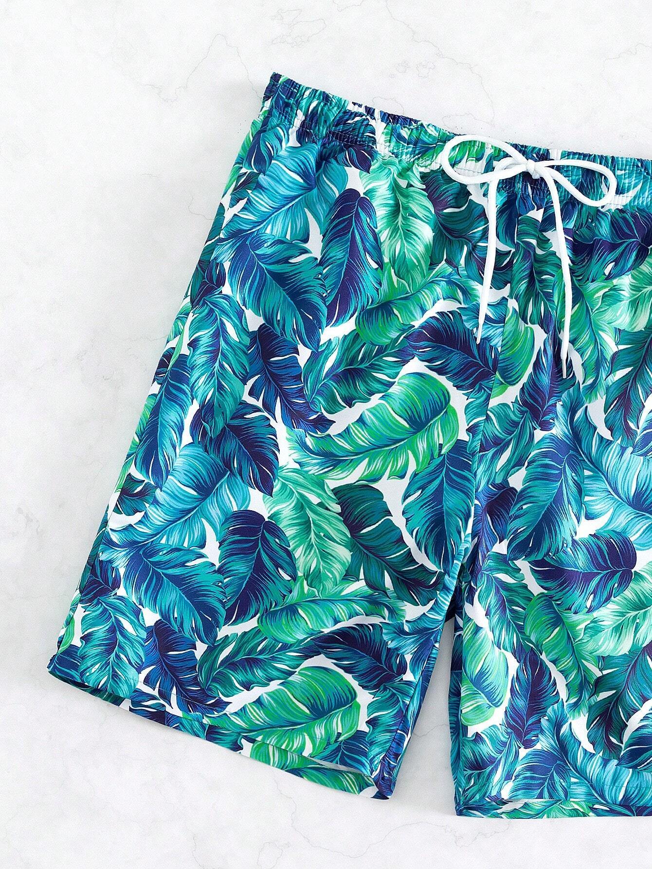 Non Stretch Tropical Print Swim Trunks-Waves And Trunks