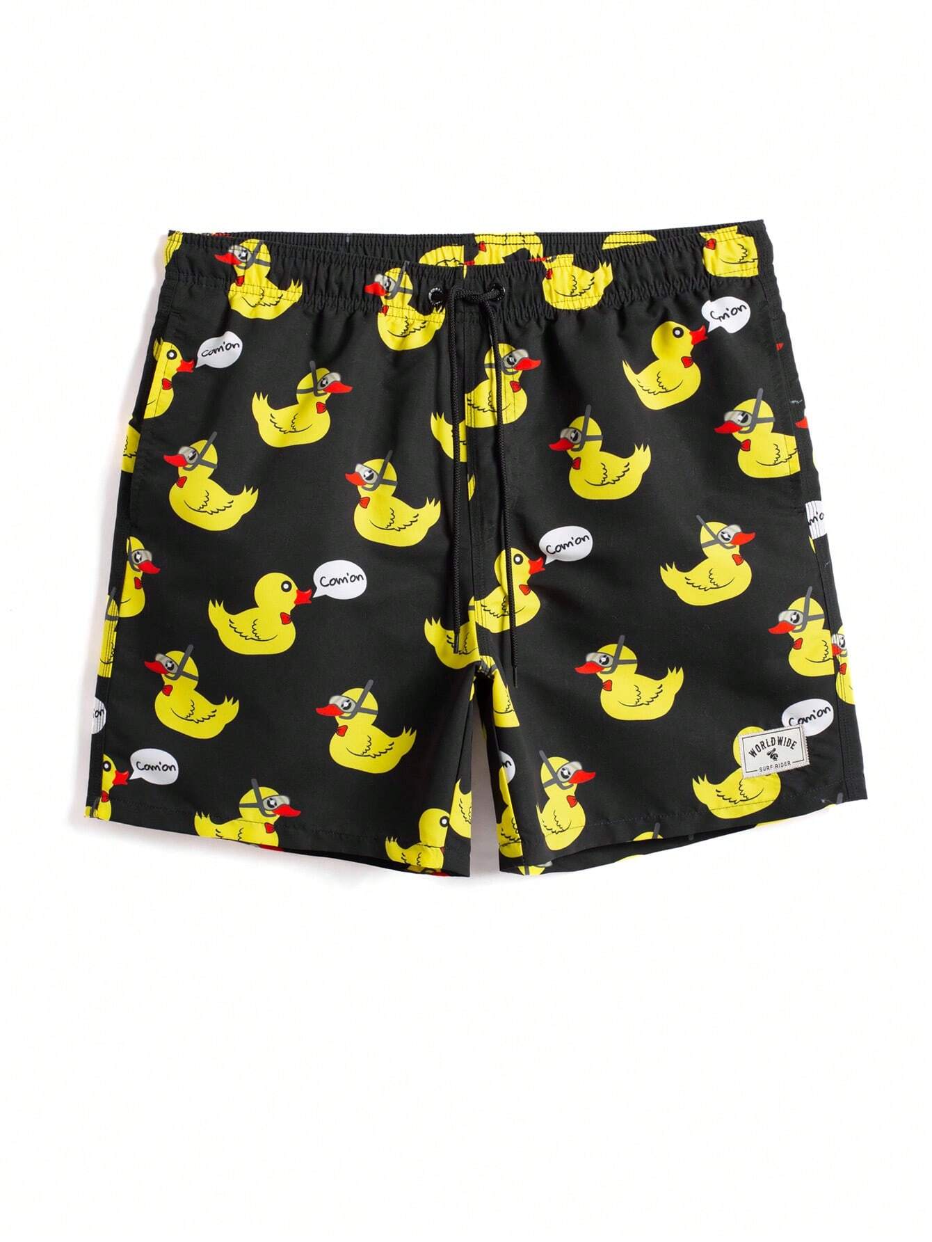 Duck And Letter Graphic Swim Trunks-Waves And Trunks