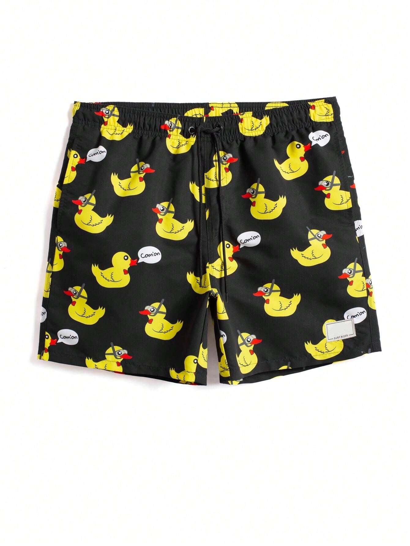Duck And Letter Graphic Print Shorts-Waves And Trunks