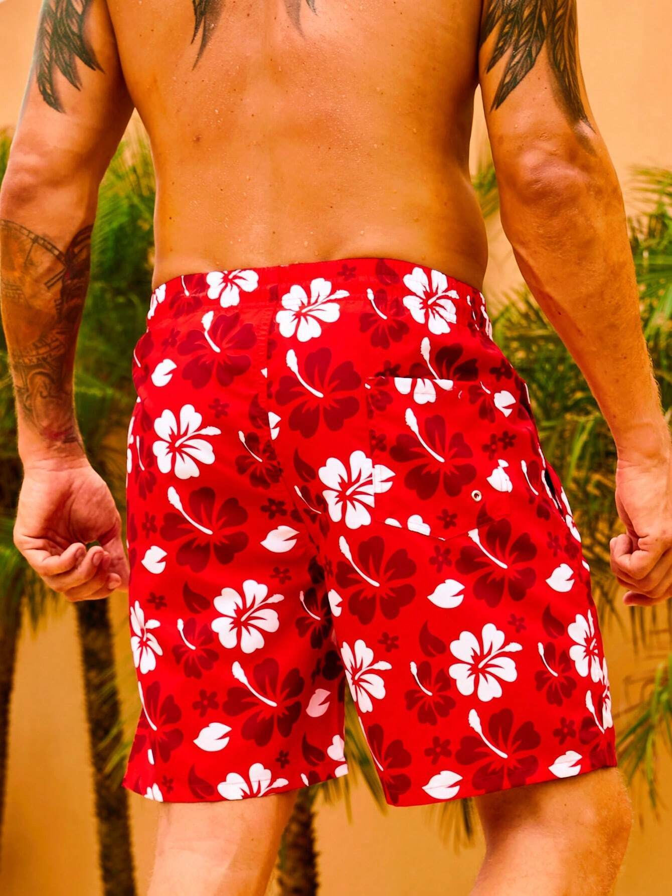 Drawstring Floral Printed Non Stretch Swim Trunks-Waves And Trunks
