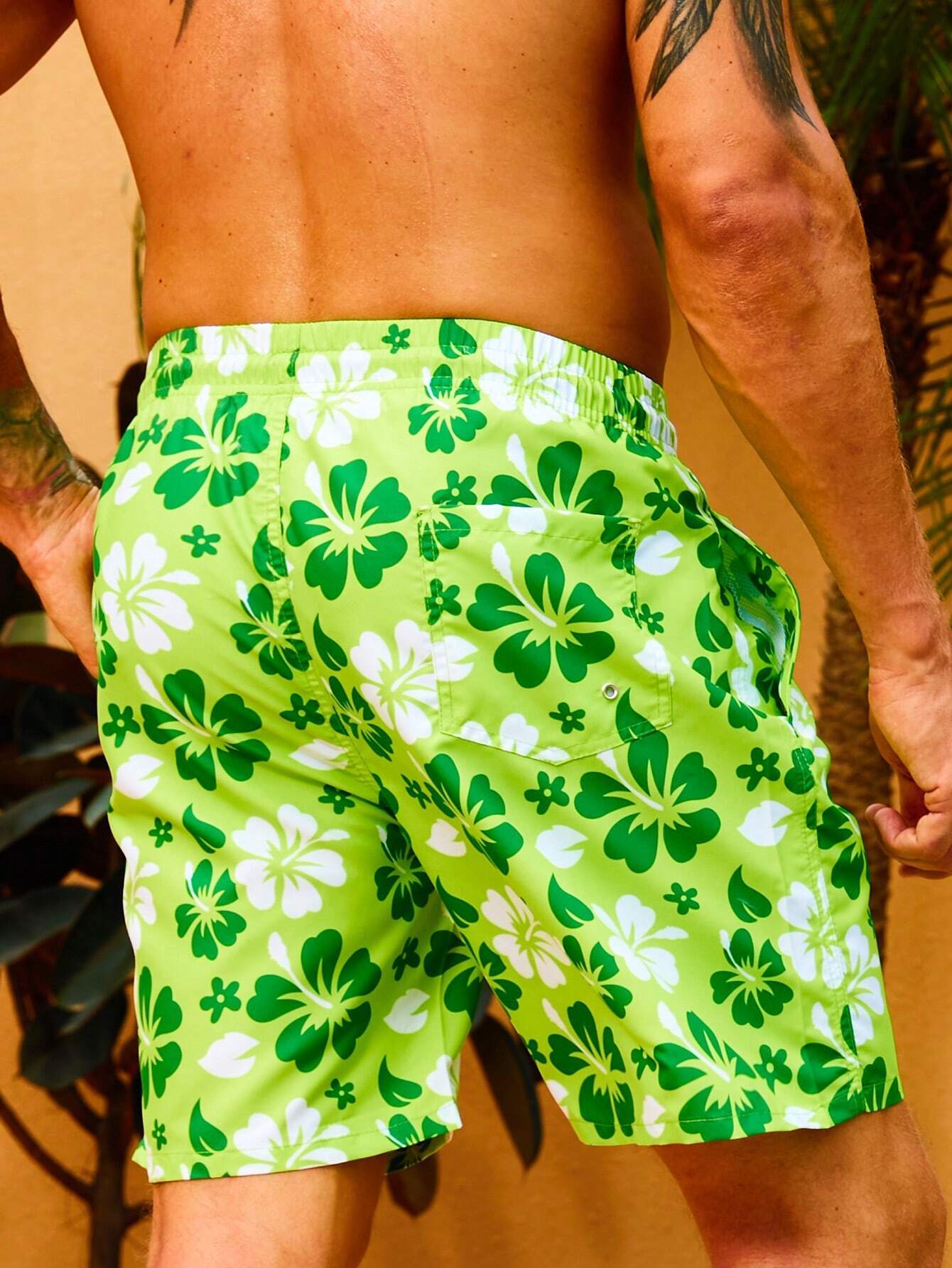 Drawstring Floral Printed Non Stretch Swim Trunks-Waves And Trunks