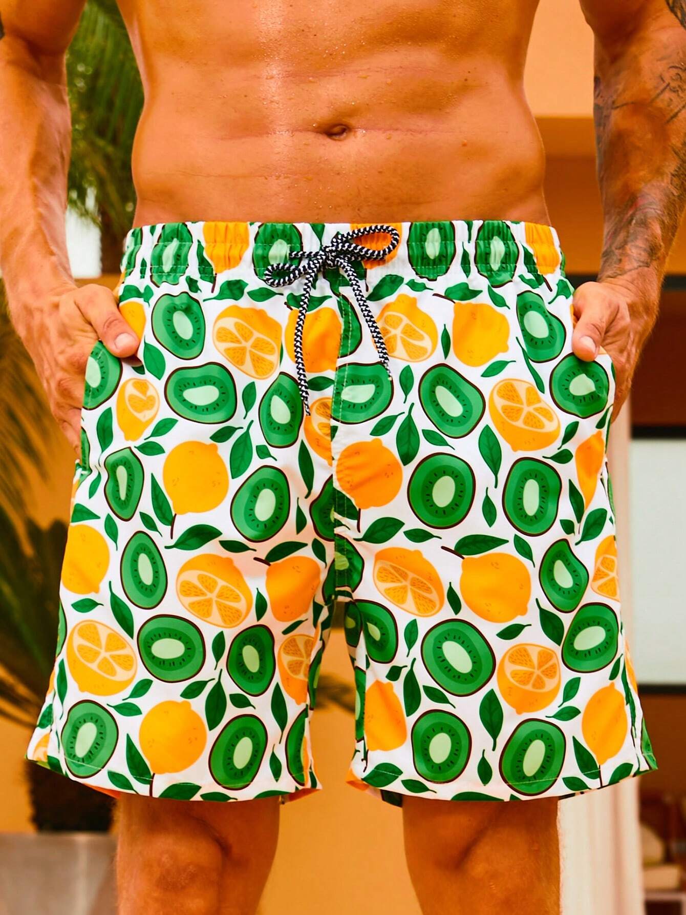 Lemon Print Non Stretch Swim Trunks-Waves And Trunks