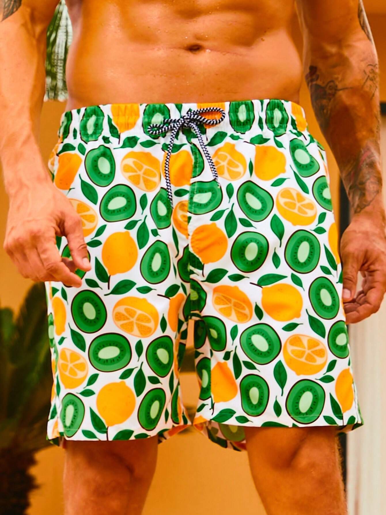 Lemon Print Non Stretch Swim Trunks-Waves And Trunks