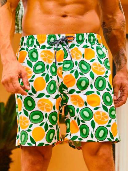 Lemon Print Non Stretch Swim Trunks-Waves And Trunks