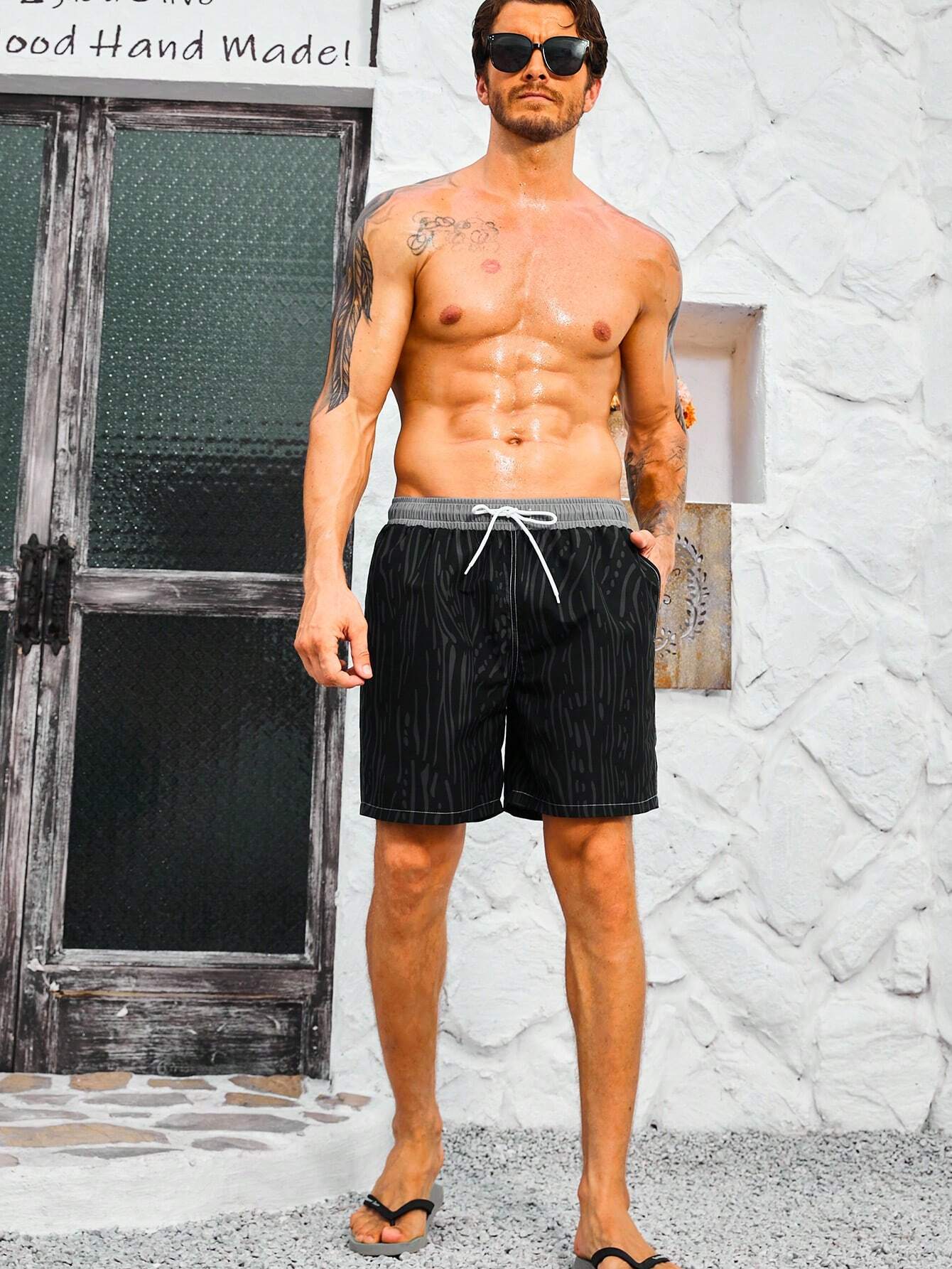 Striped Drawstring Waist Shorts-Waves And Trunks