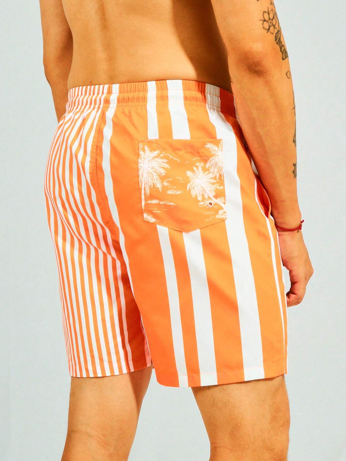 Striped Patterned Drawstring Swim Shorts-Waves And Trunks