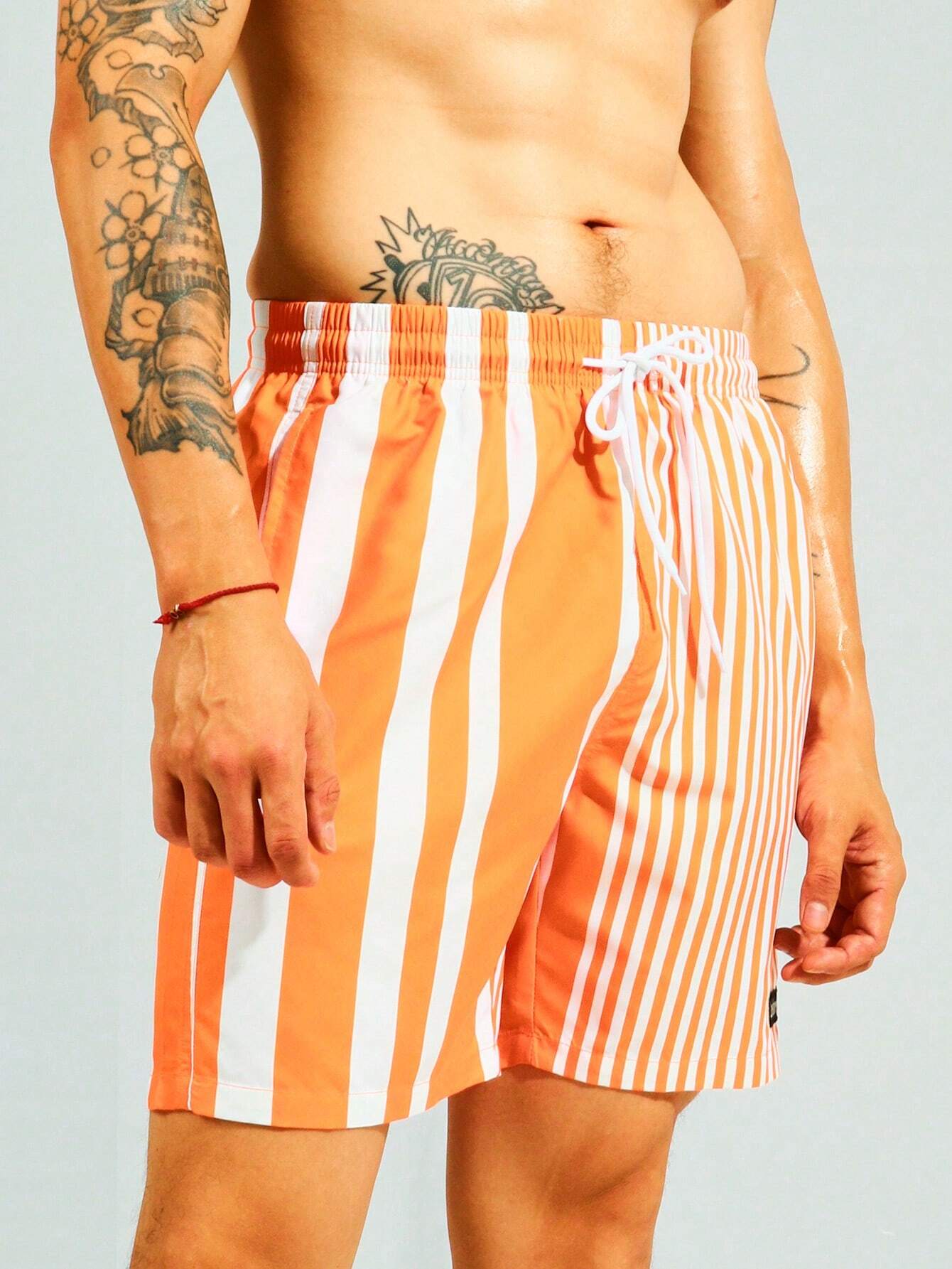 Striped Patterned Drawstring Swim Shorts-Waves And Trunks