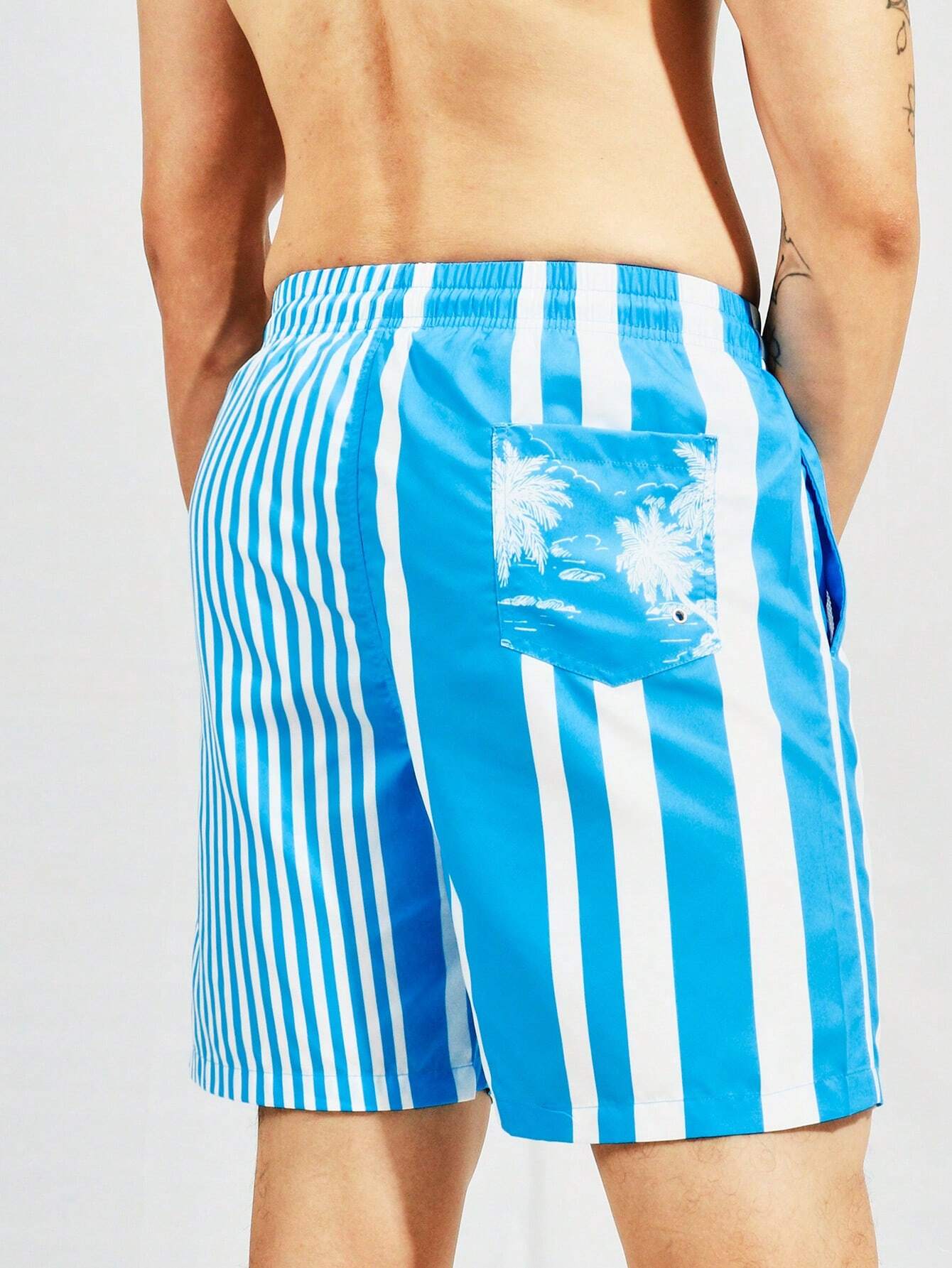 Striped Patterned Drawstring Swim Shorts-Waves And Trunks