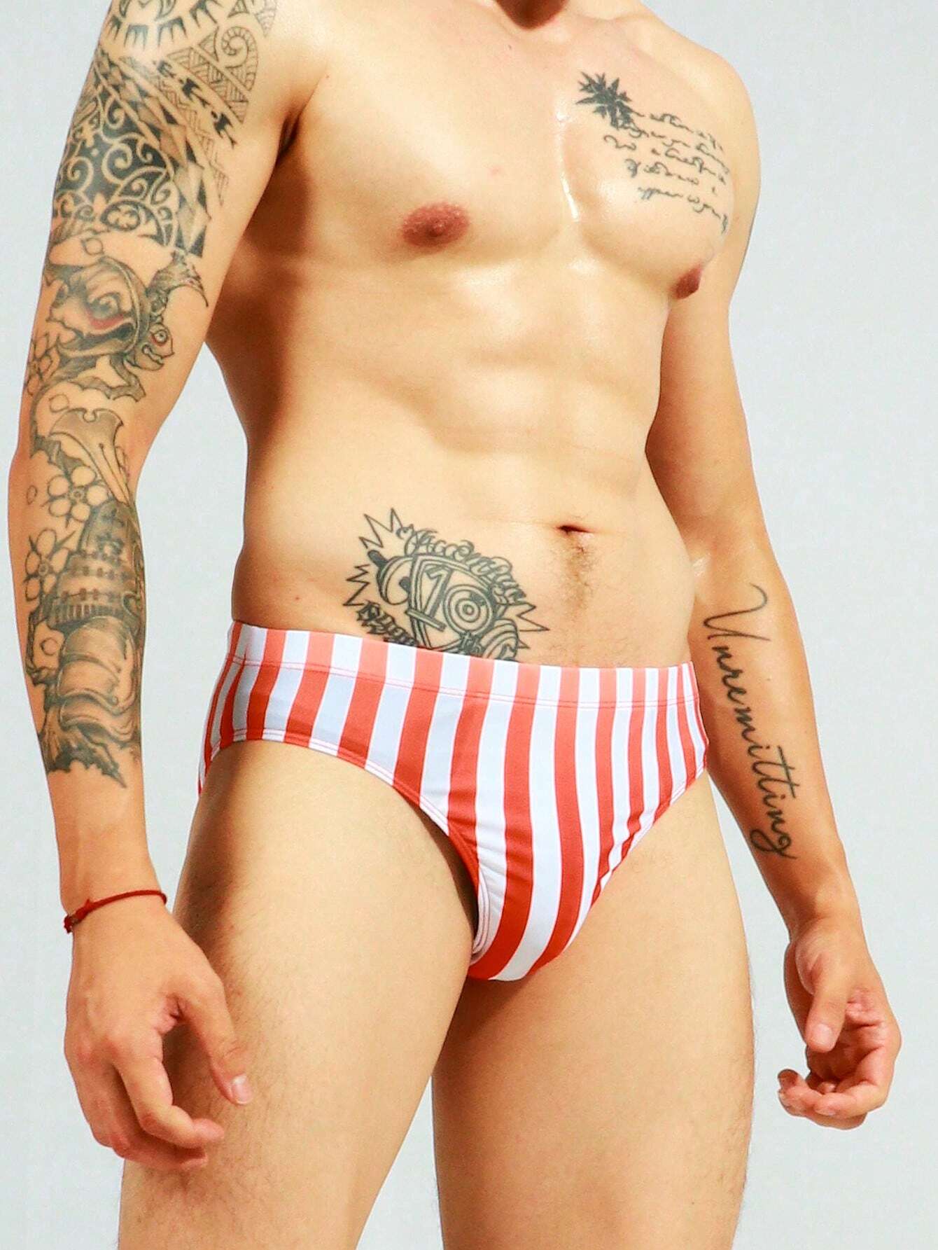 Striped Print Swim Brief-Waves And Trunks
