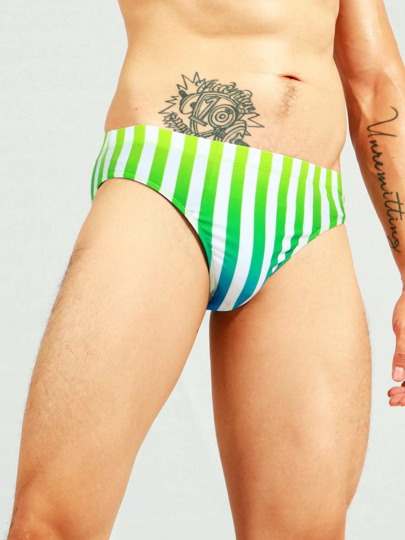 Striped Print Swim Brief-Waves And Trunks