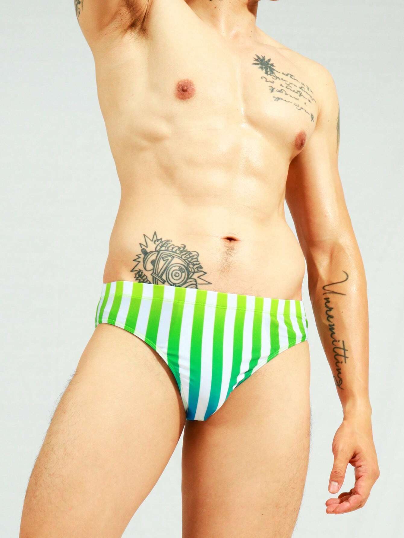 Striped Print Swim Brief-Waves And Trunks