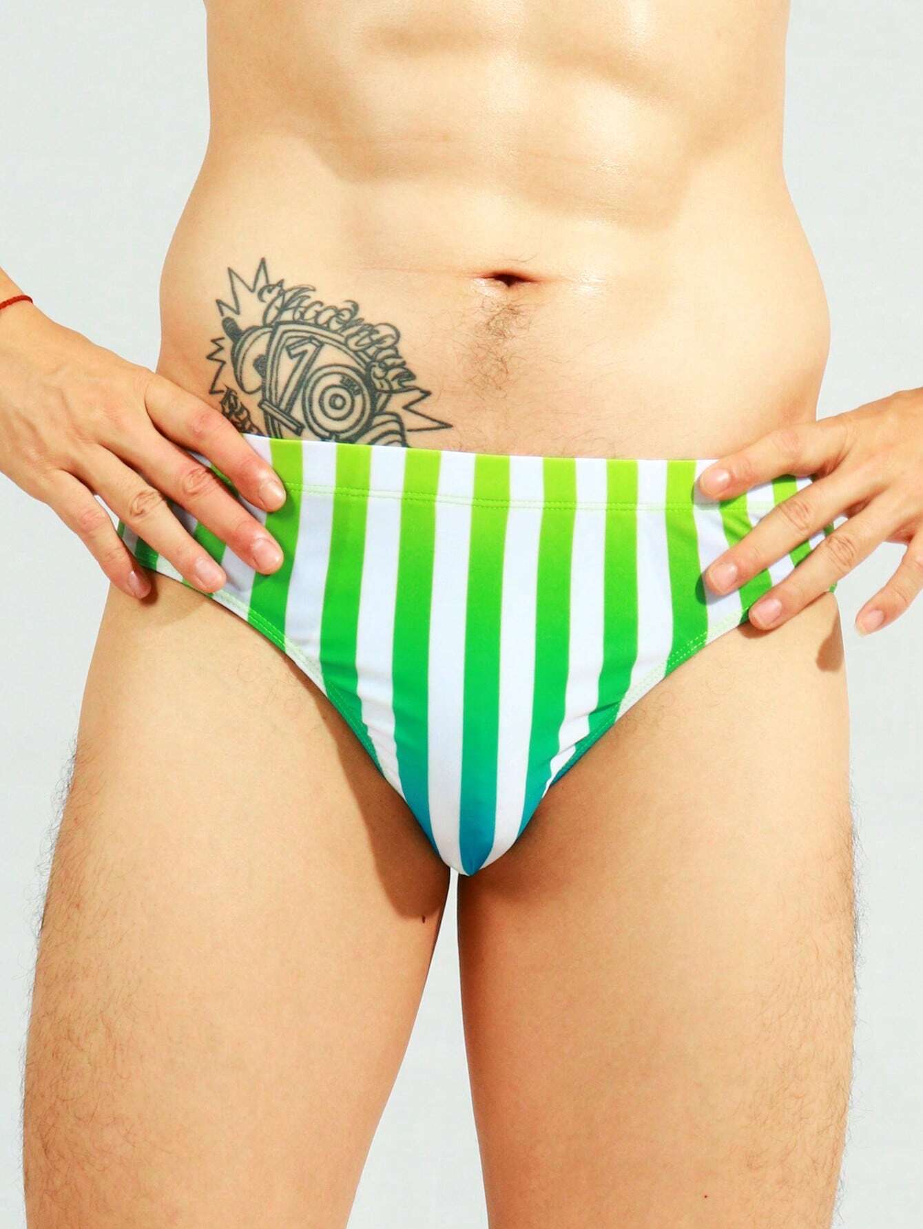 Striped Print Swim Brief-Waves And Trunks