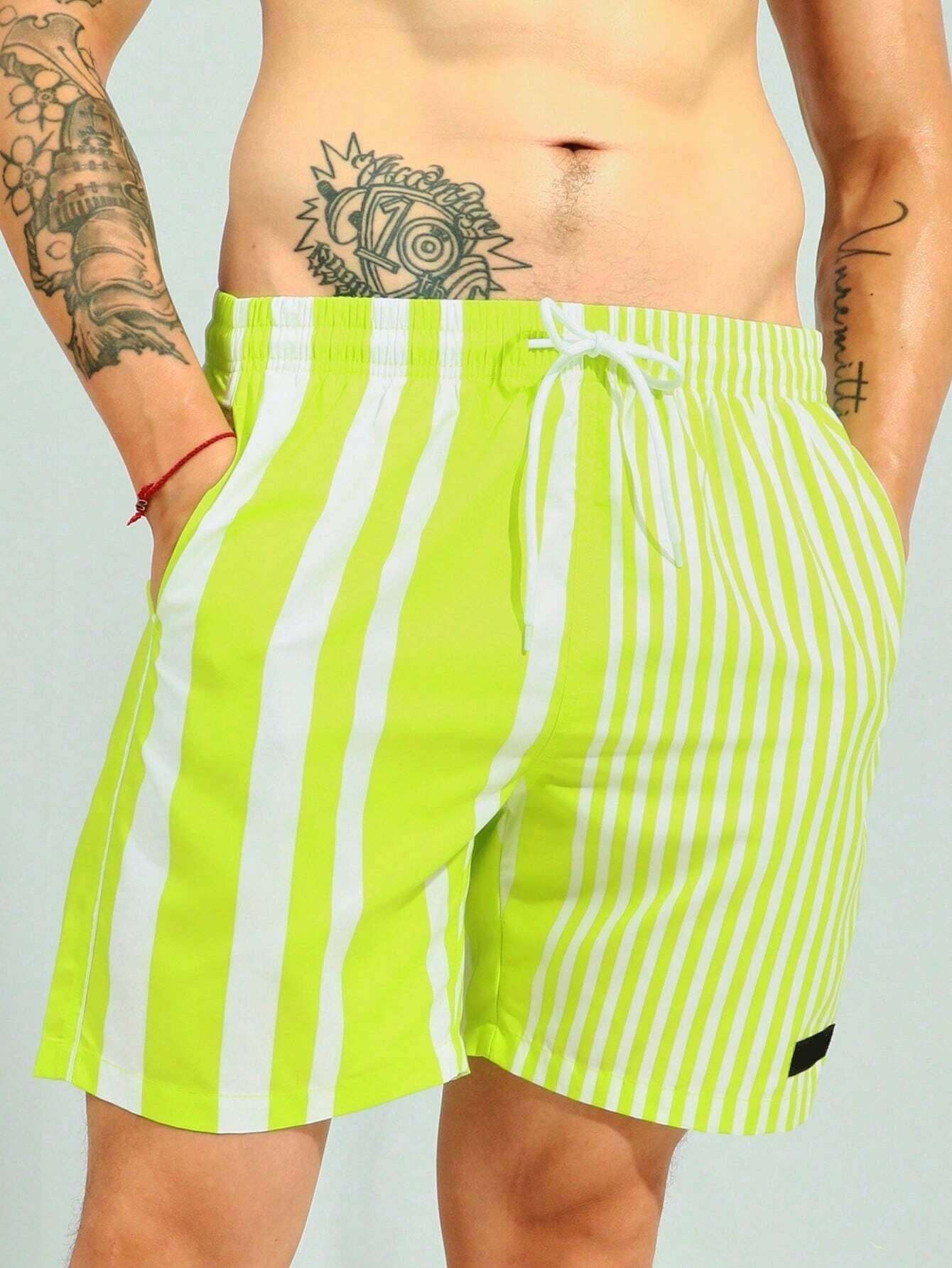 Striped Patterned Drawstring Swim Shorts-Waves And Trunks