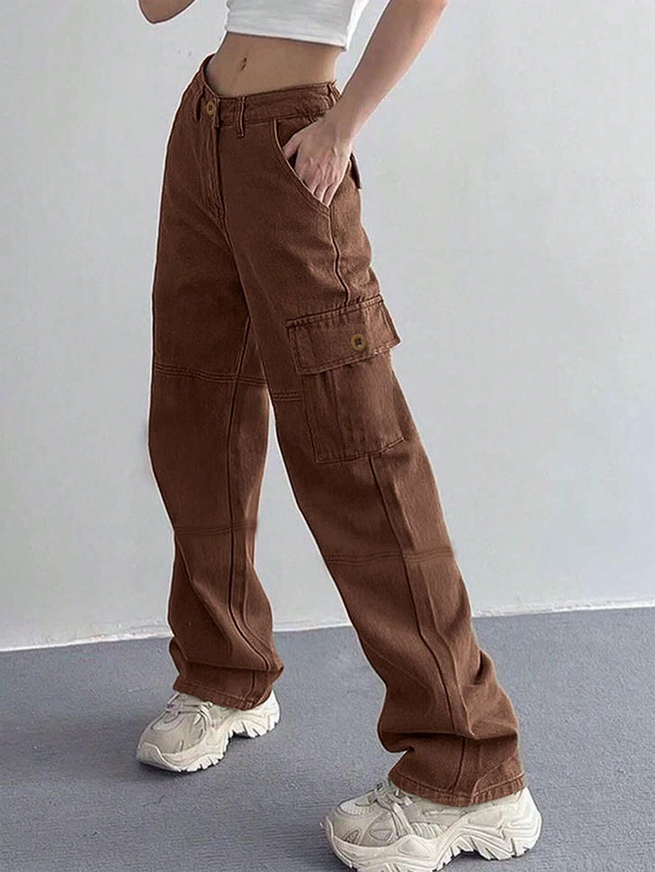 Plain Pocket Cargo Jeans-Waves And Trunks