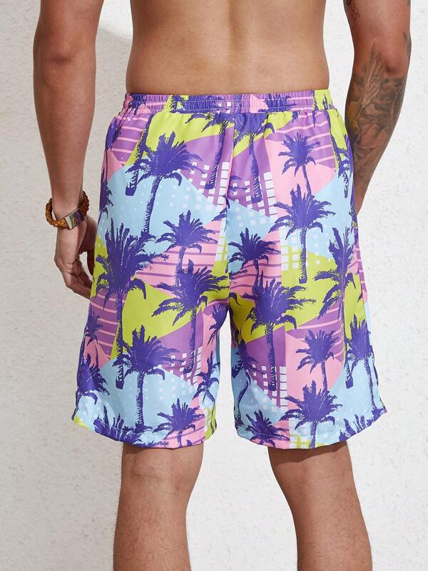 1 Piece Coconut Tree Print Swim Trunks-Waves And Trunks