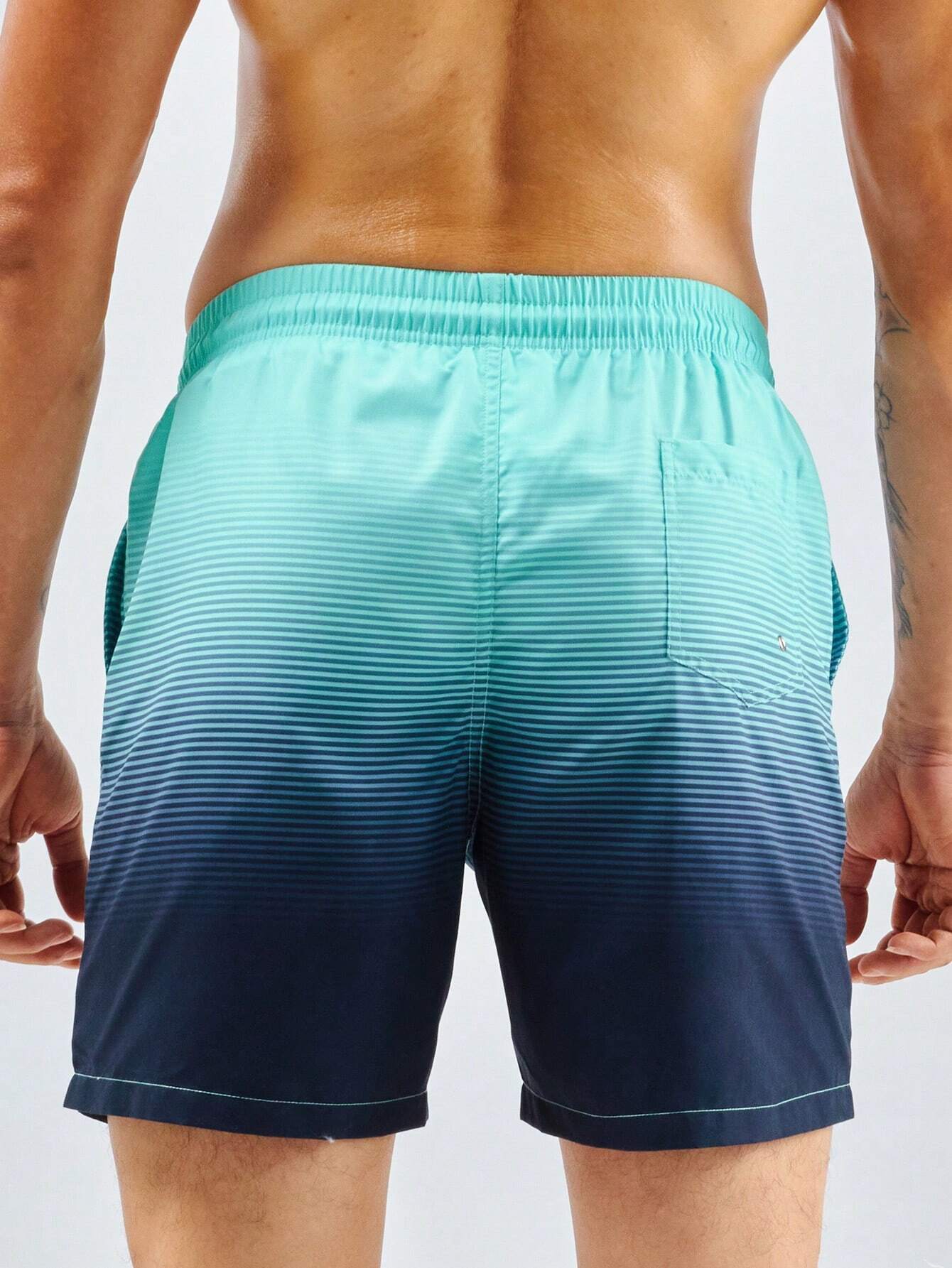 Striped Print Flap Pocket Swim Shorts-Waves And Trunks