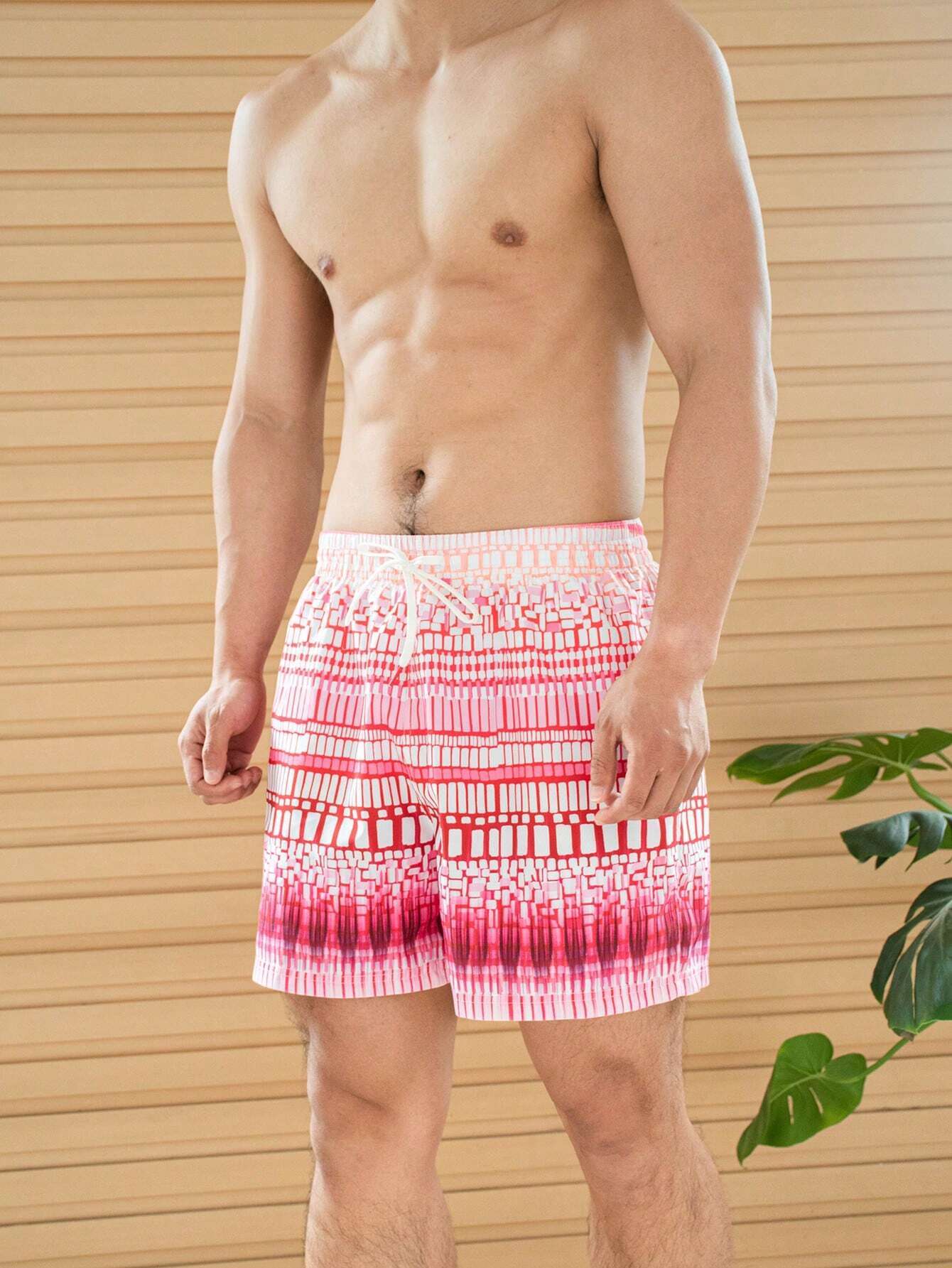 Geometric Print Drawstring Swim Trunks-Waves And Trunks