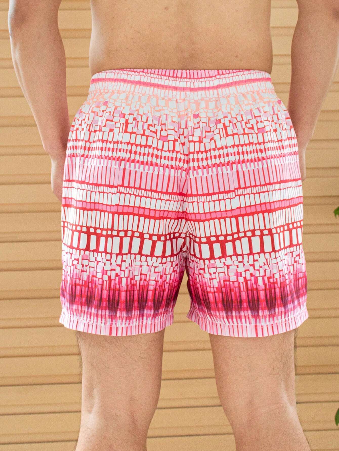 Geometric Print Drawstring Swim Trunks-Waves And Trunks