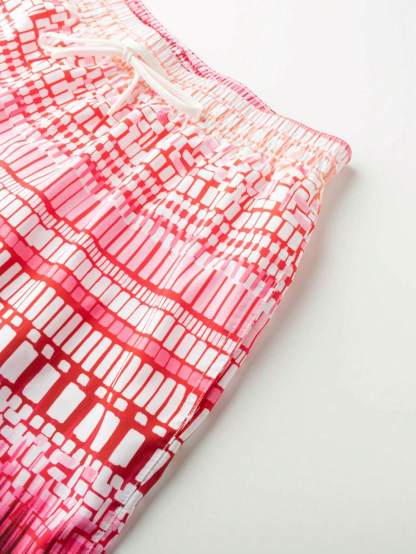 Geometric Print Drawstring Swim Trunks-Waves And Trunks