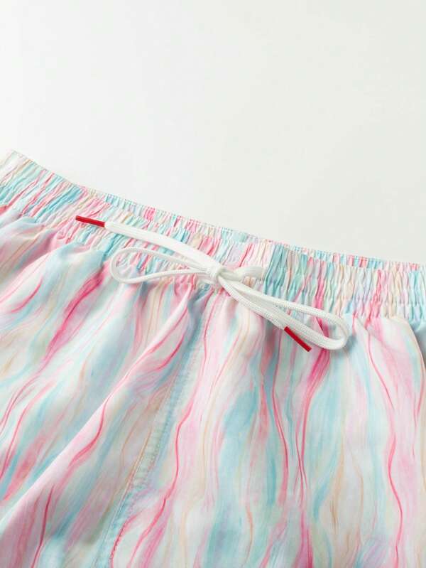 Vibrant Allover Print Swim Trunks-Waves And Trunks