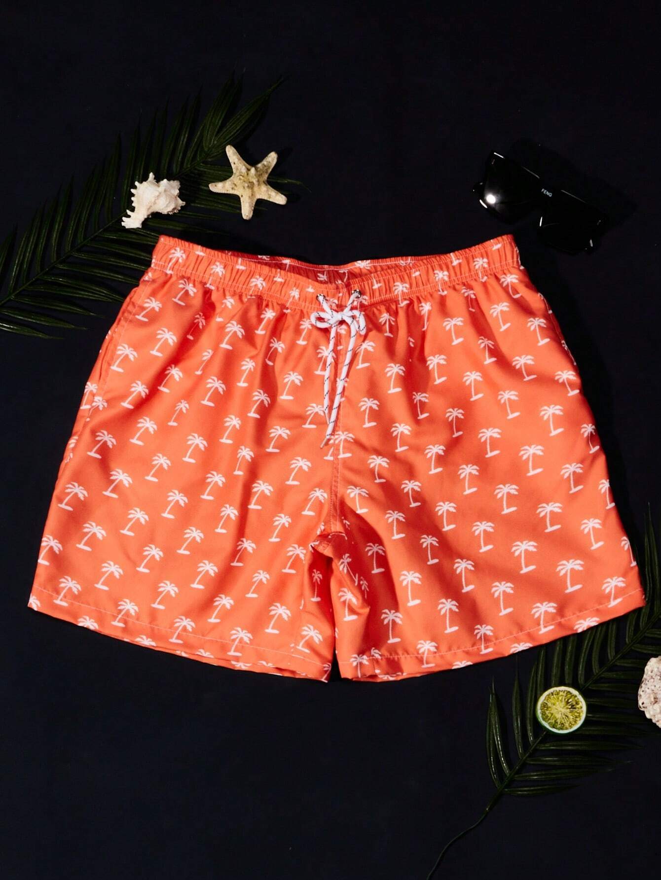 Vibrant Tropical Allover Print Drawstring Waist Swim Trunks-Waves And Trunks