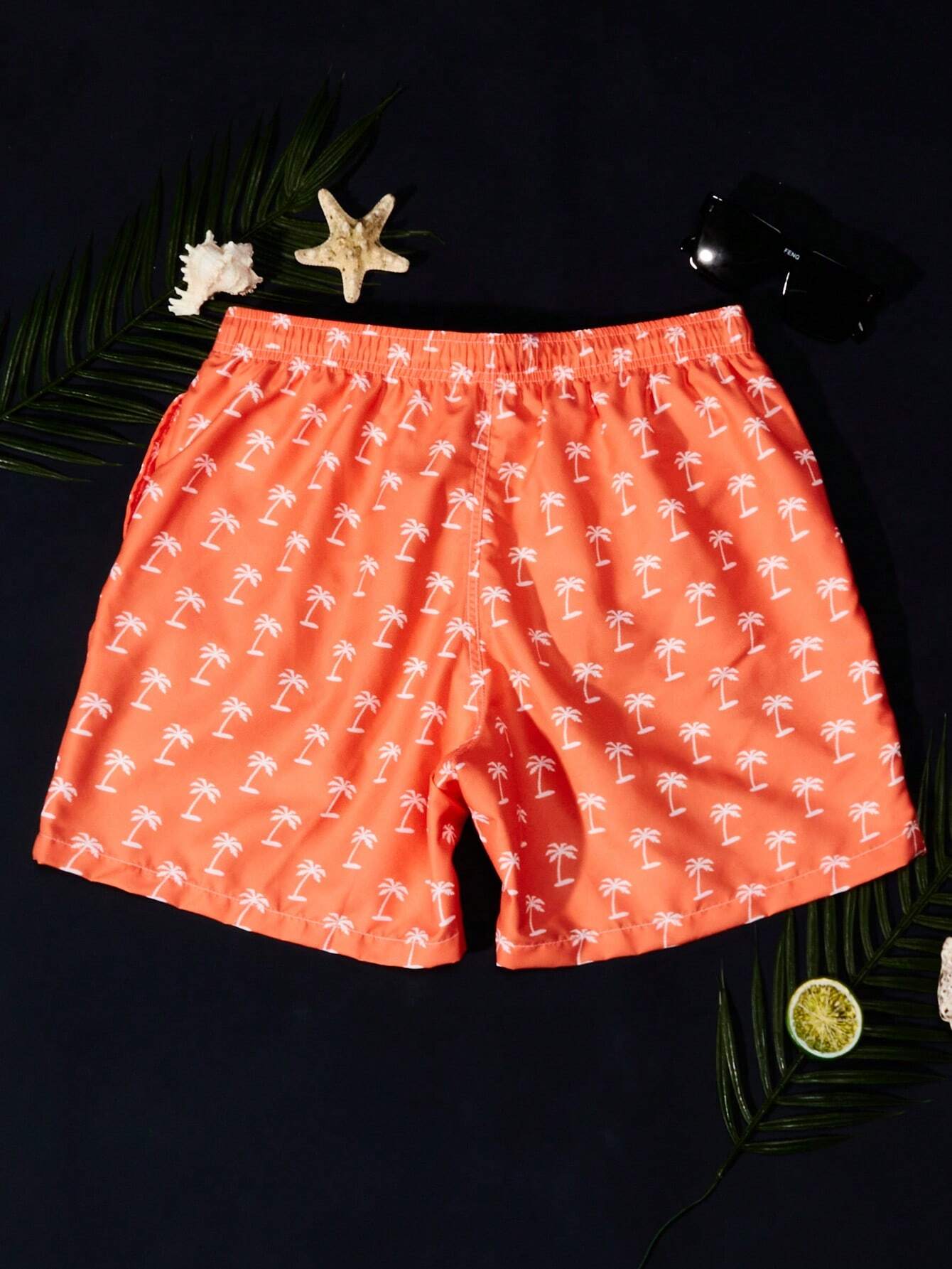 Vibrant Tropical Allover Print Drawstring Waist Swim Trunks-Waves And Trunks