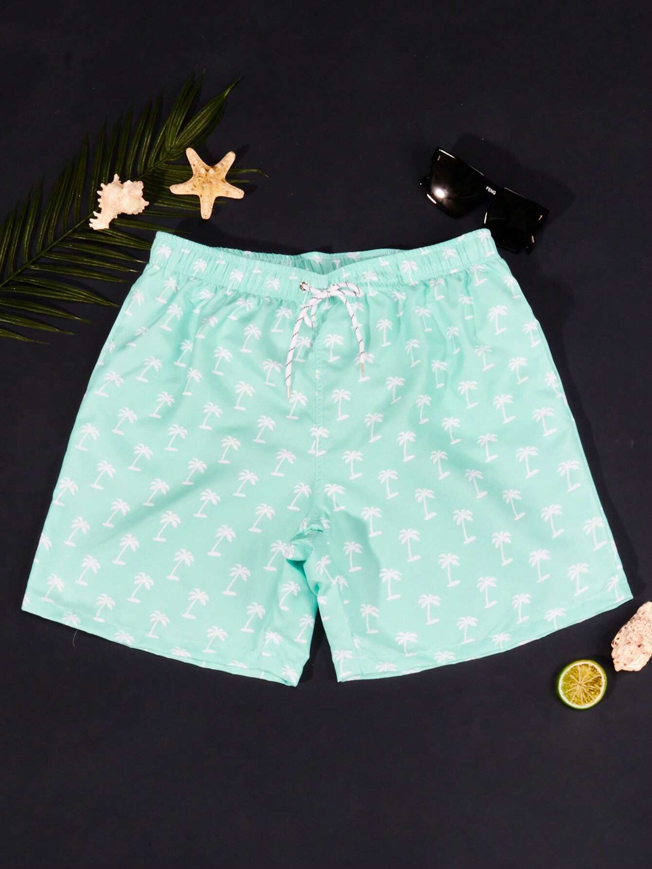 Vibrant Tropical Allover Print Drawstring Waist Swim Trunks-Waves And Trunks