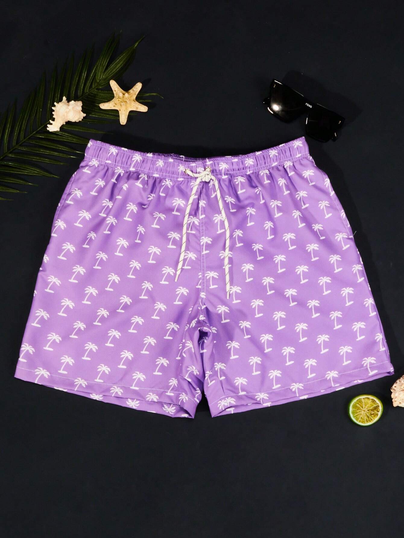 Vibrant Tropical Allover Print Drawstring Waist Swim Trunks-Waves And Trunks