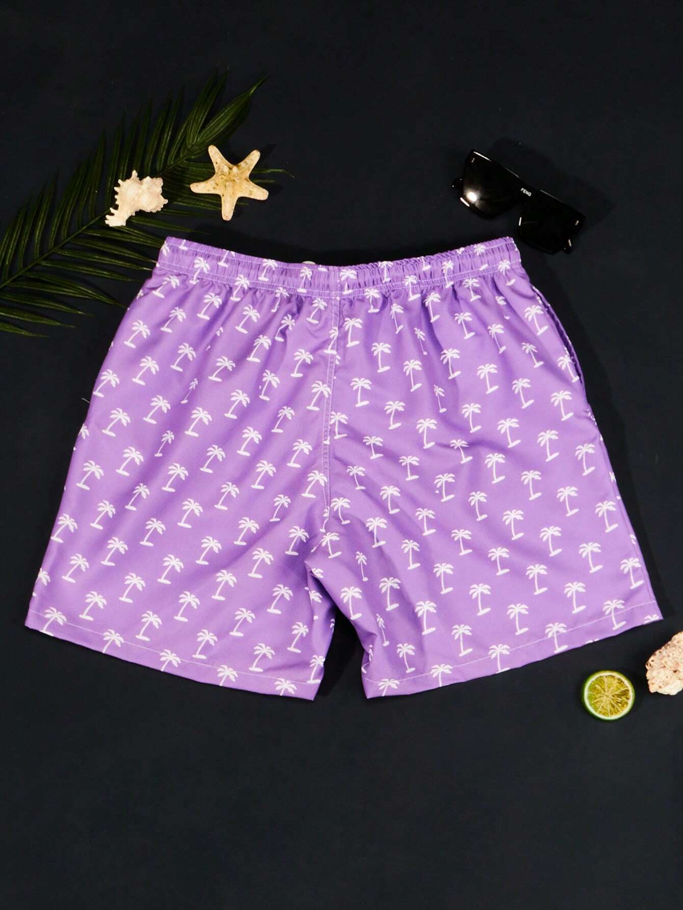 Vibrant Tropical Allover Print Drawstring Waist Swim Trunks-Waves And Trunks