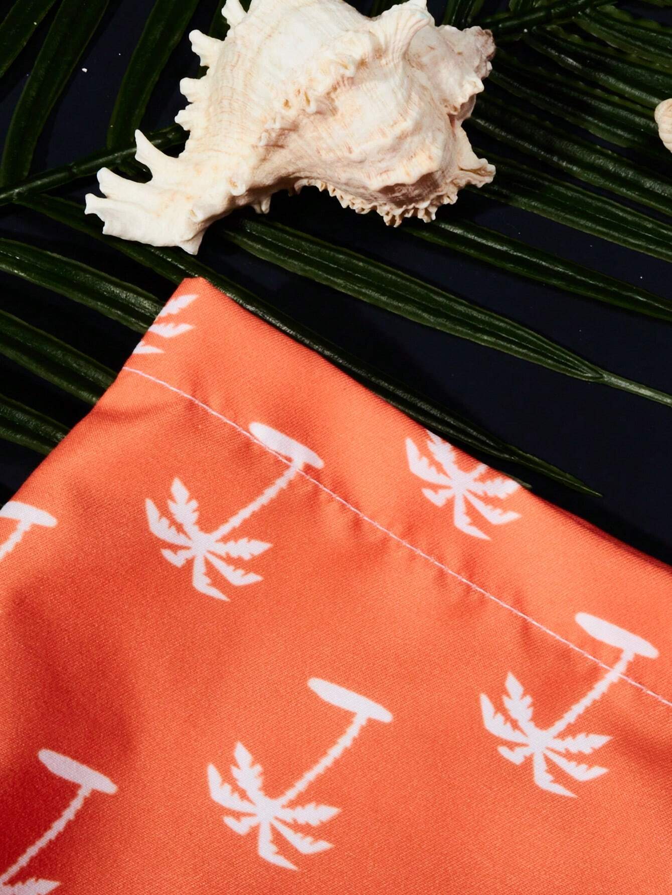 Tropical Print Drawstring Waist Swim Trunks-Waves And Trunks