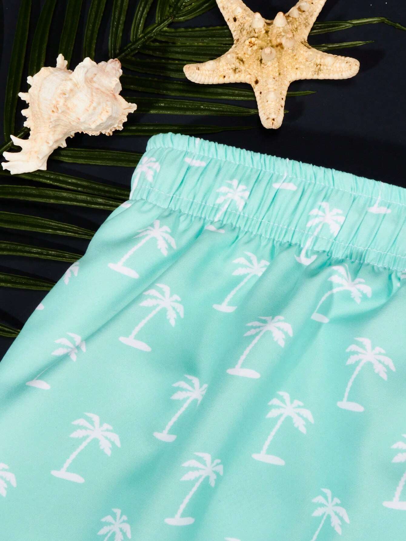 Tropical Print Drawstring Waist Swim Trunks-Waves And Trunks