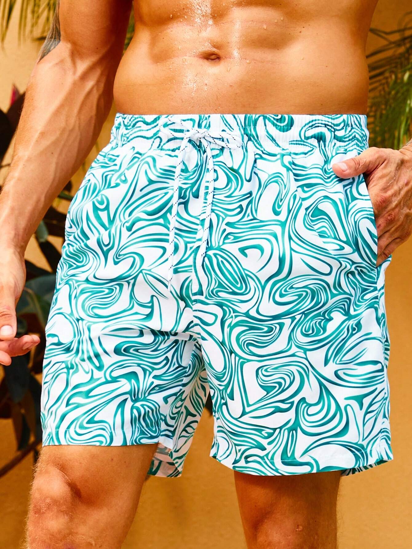 Non Stretch Drawstring Pocket Swim Trunks-Waves And Trunks