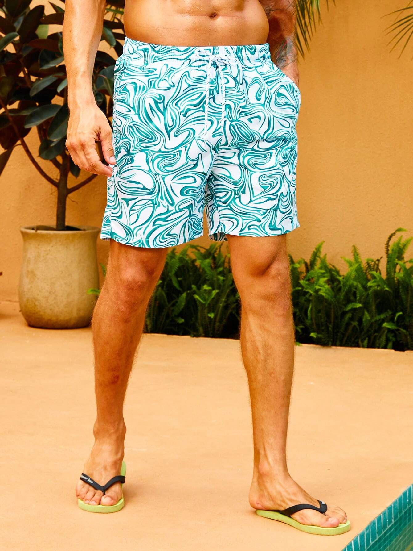 Non Stretch Drawstring Pocket Swim Trunks-Waves And Trunks