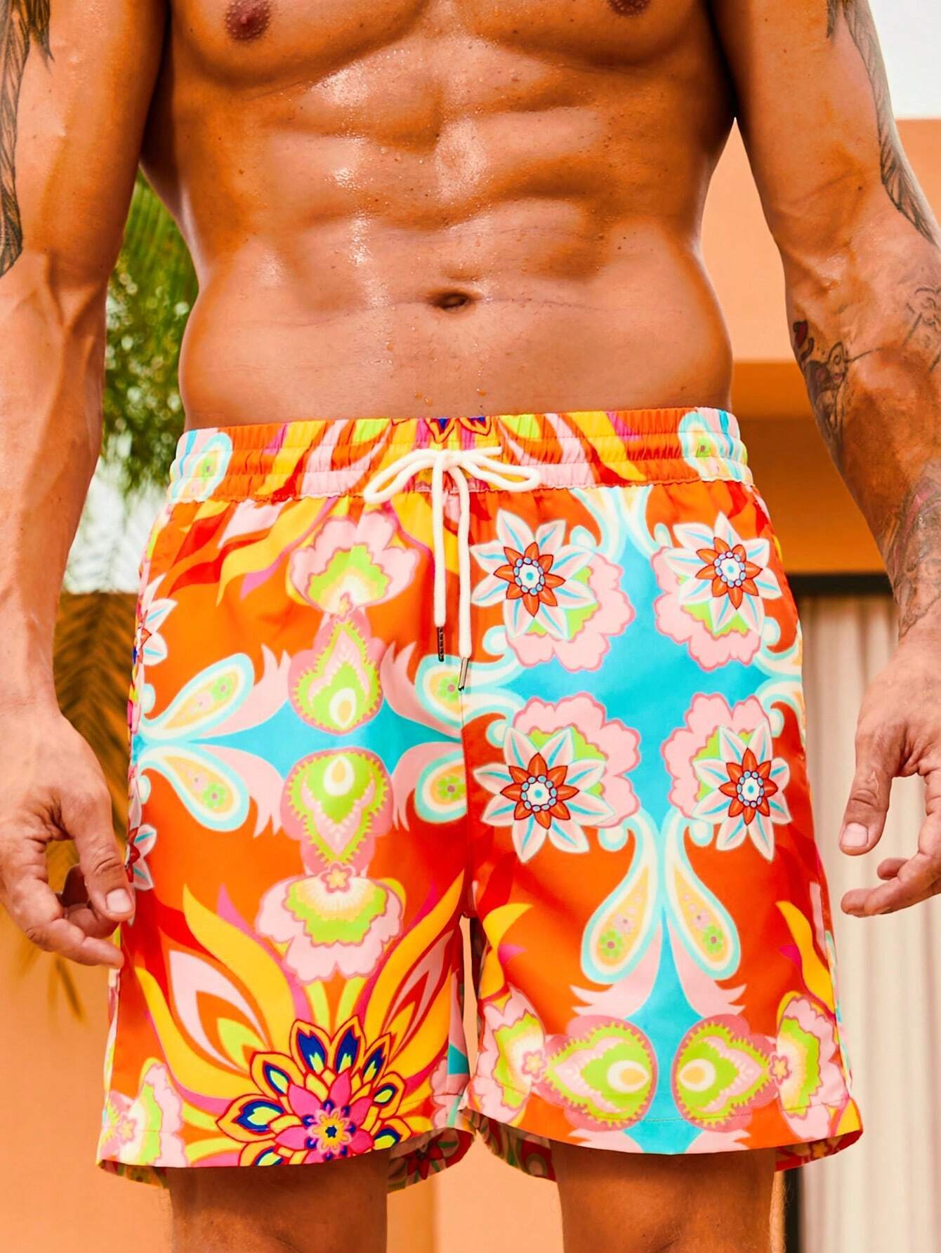 Floral Print Swim Trunks-Waves And Trunks