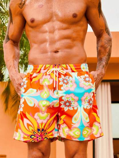 Floral Print Swim Trunks-Waves And Trunks