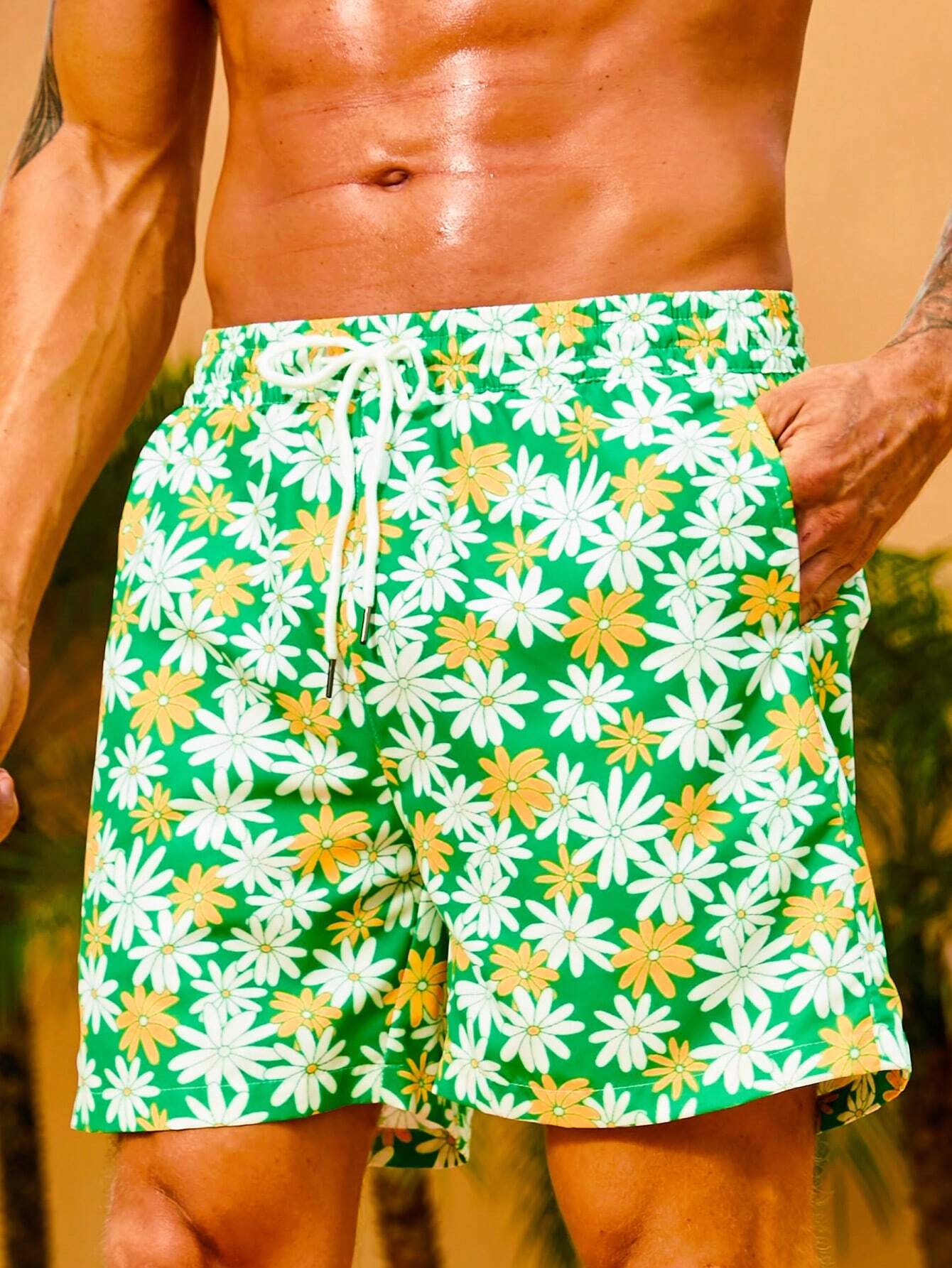 Floral Printed Drawstring Swim Trunks-Waves And Trunks