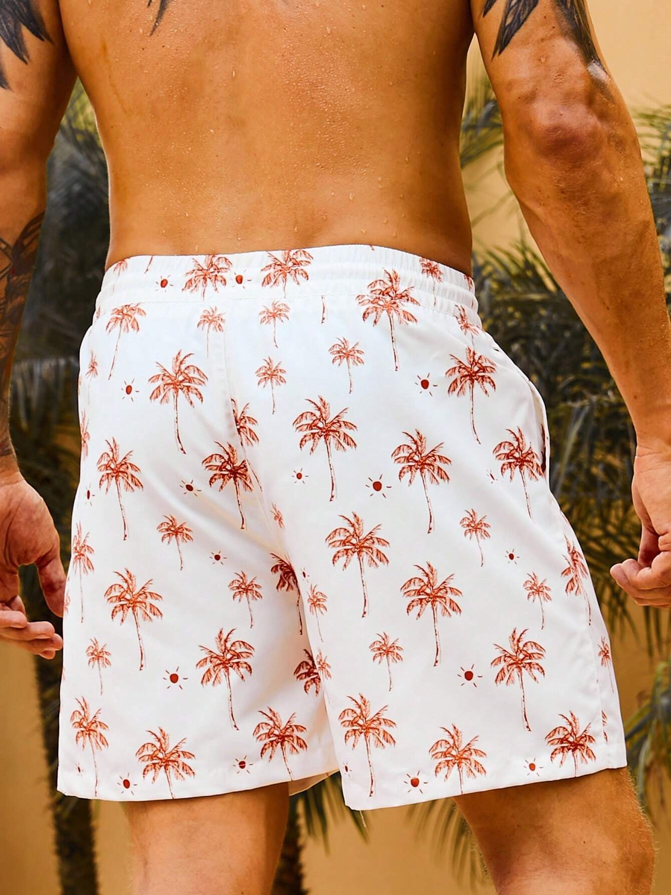 Coconut Tree Print Swim Trunks-Waves And Trunks