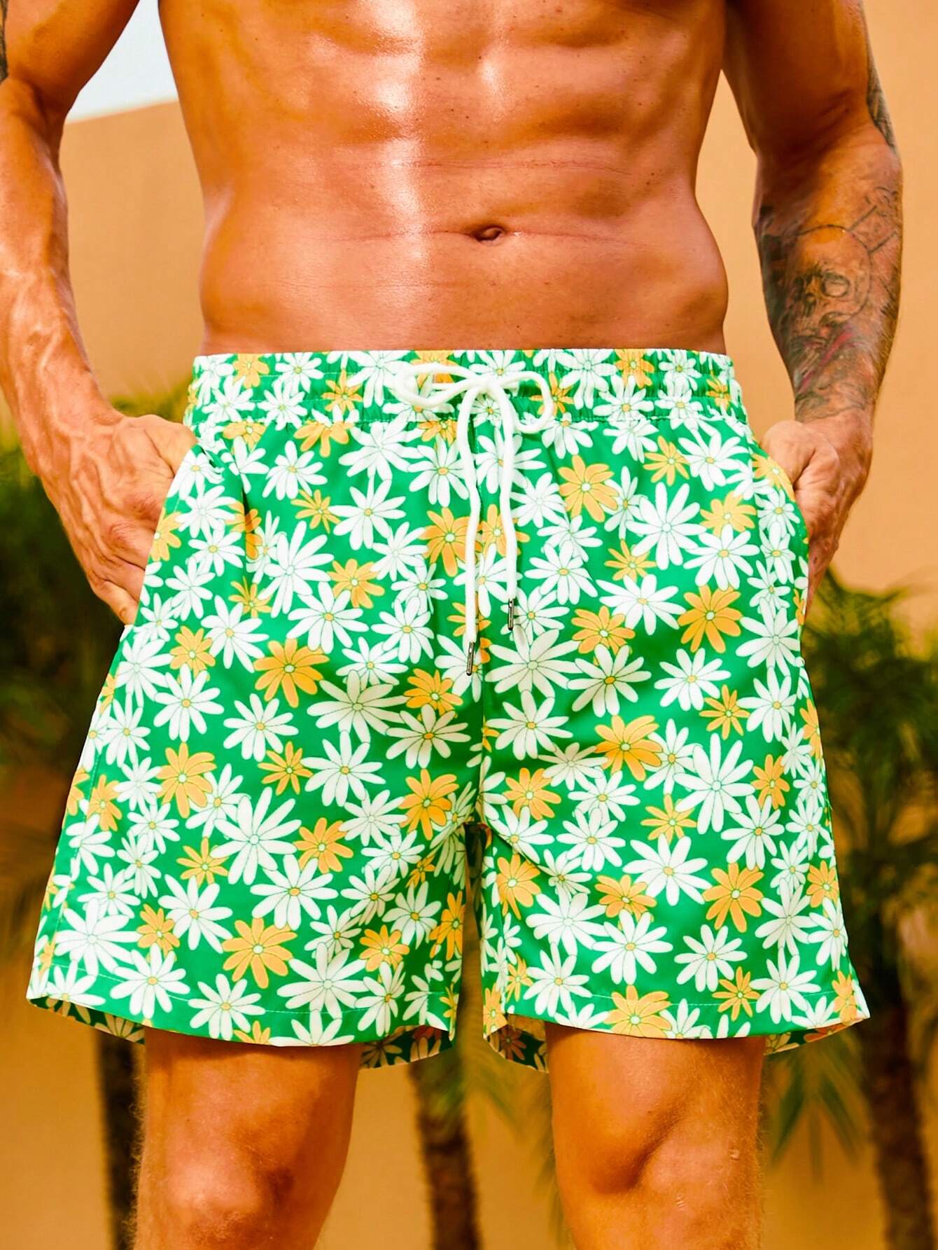 Pocket Floral Print Swim Trunks-Waves And Trunks