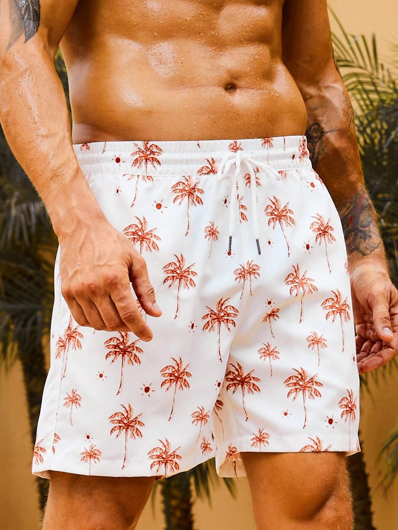 Coconut Tree Print Swim Trunks-Waves And Trunks