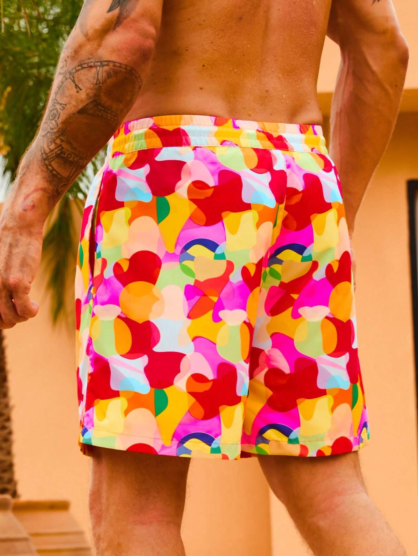 Pocket Printed Waist Swim Trunks-Waves And Trunks