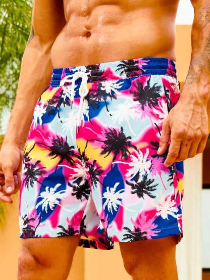 Allover Coconut Tree Print Swim Shorts-Waves And Trunks