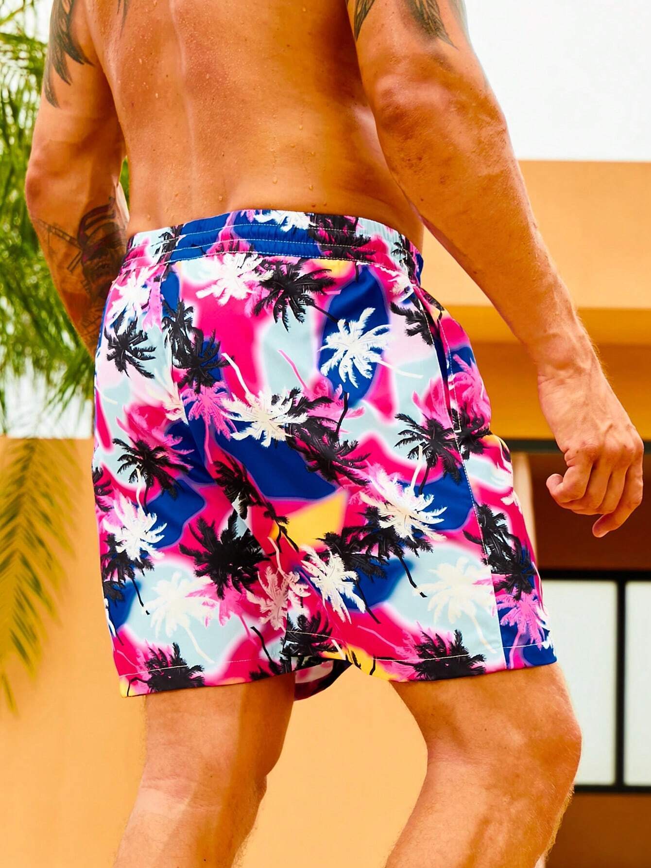Allover Coconut Tree Print Swim Shorts-Waves And Trunks