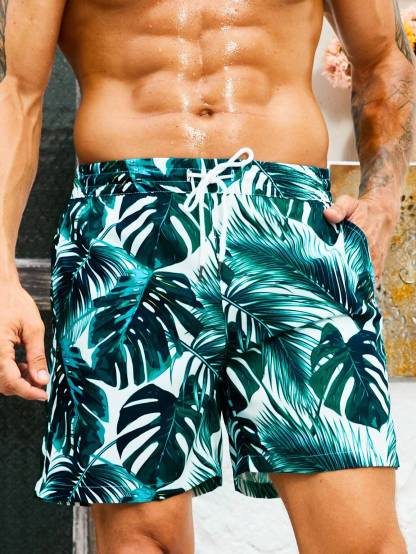 Drawstring Pocket Tropical Swim Trunks-Waves And Trunks